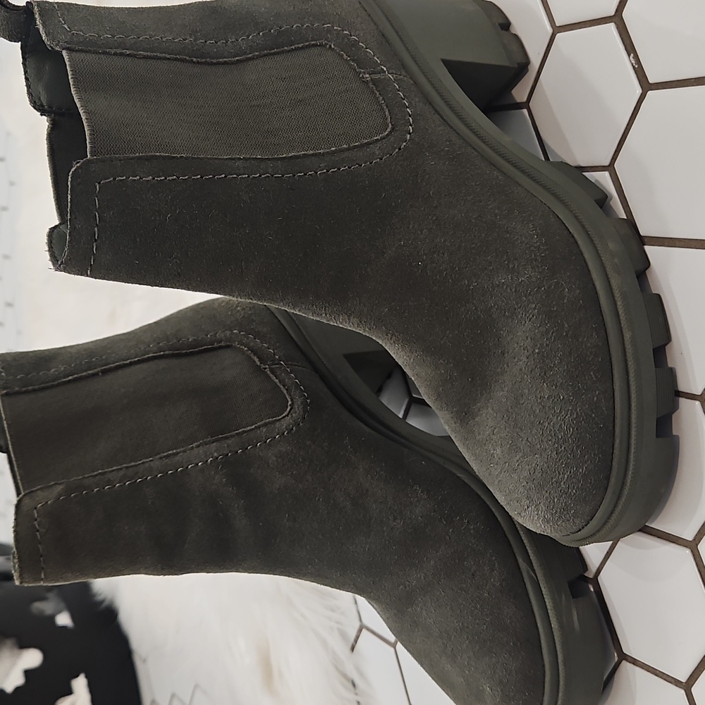 Splendid Womens Olive Green Suede Leather Block Heeled Melisa Boots Size 6.5